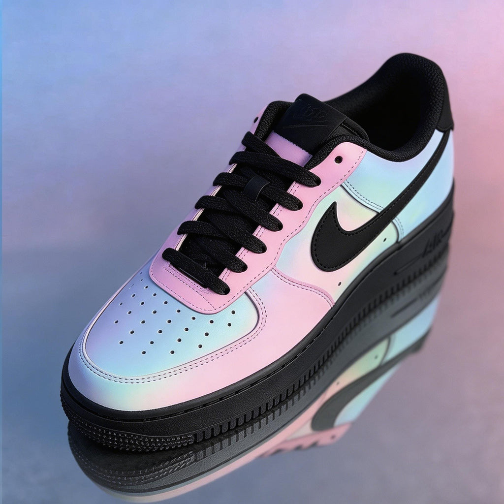 Luxury Custom Holographic Air Force 1 , Iridescent Pastel Gradient AF1 Sneakers for Urban Explorers and Trendsetters