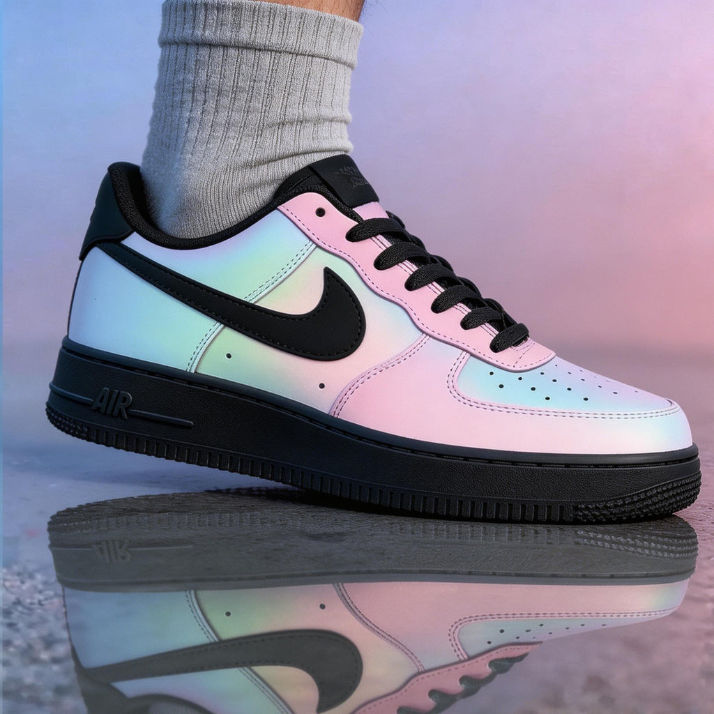 Luxury Custom Holographic Air Force 1 , Iridescent Pastel Gradient AF1 Sneakers for Urban Explorers and Trendsetters