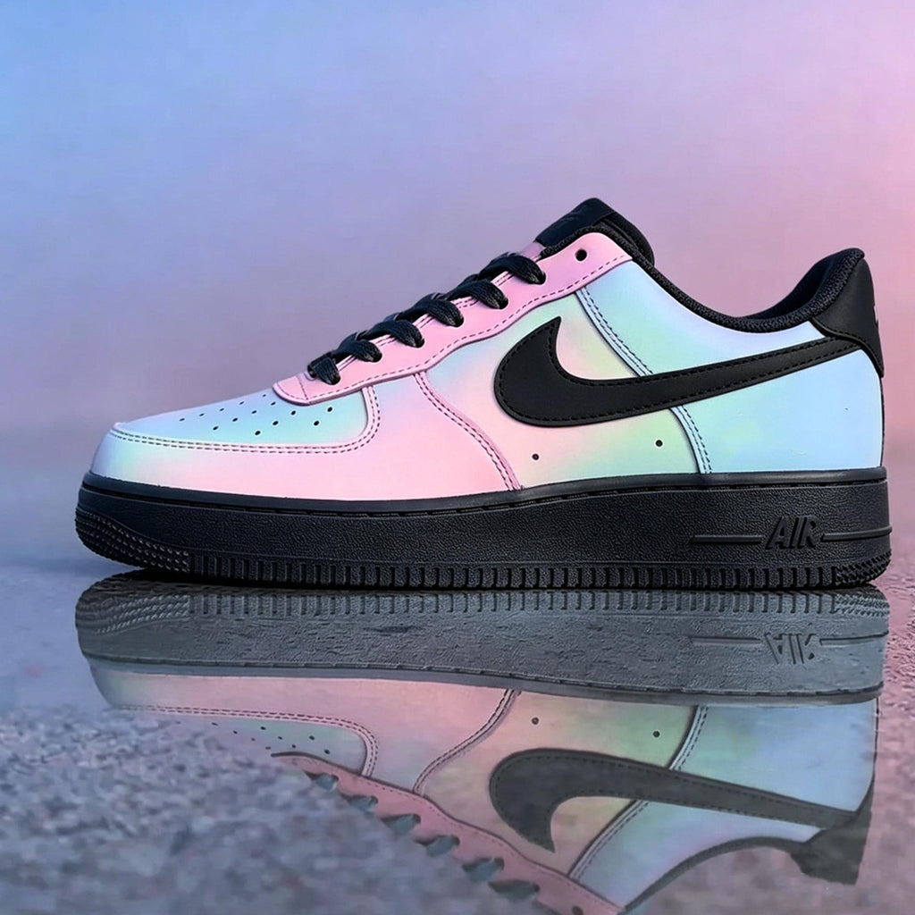 Luxury Custom Holographic Air Force 1 , Iridescent Pastel Gradient AF1 Sneakers for Urban Explorers and Trendsetters