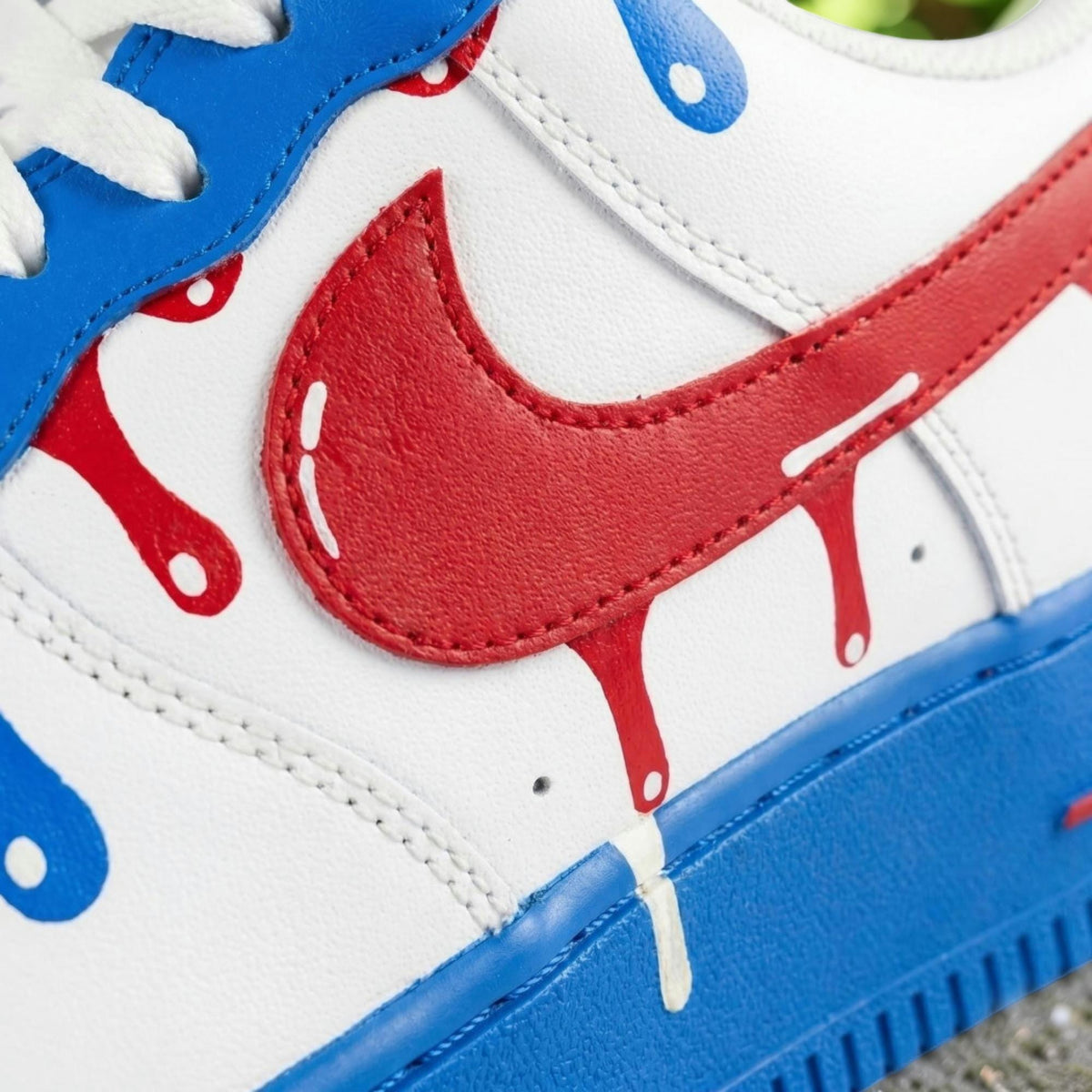Blue & Red Drip Custom Air Force 1 Sneakers ?C Hand Painted Streetwear AF1 Shoes