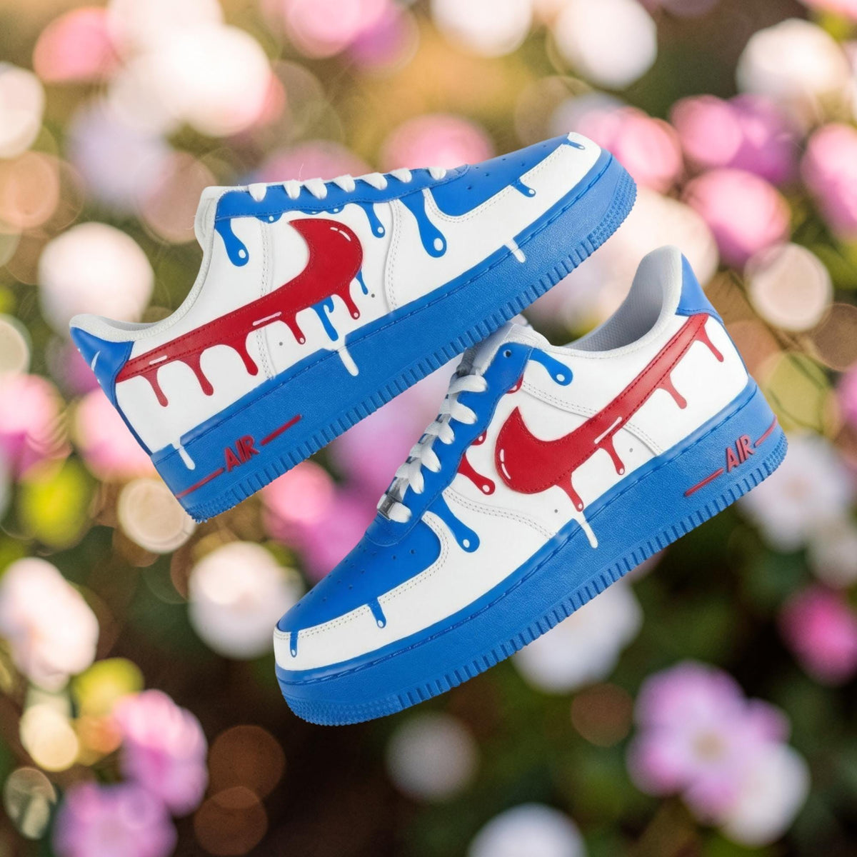 Blue & Red Drip Custom Air Force 1 Sneakers ?C Hand Painted Streetwear AF1 Shoes