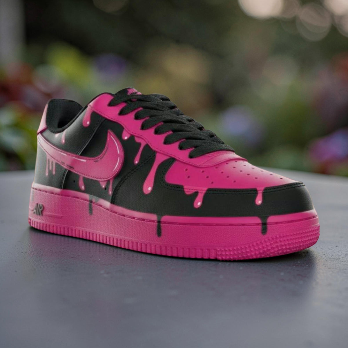Custom Air Force 1 Pink Drip Sneakers, AF1 Black and Pink Melt Shoes, Hand Painted Streetwear Sneaker Gift for Women