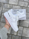 Personalized Bridal Air Force 1 Sneakers Gold Rhinestone & white Pearl Wedding Shoes