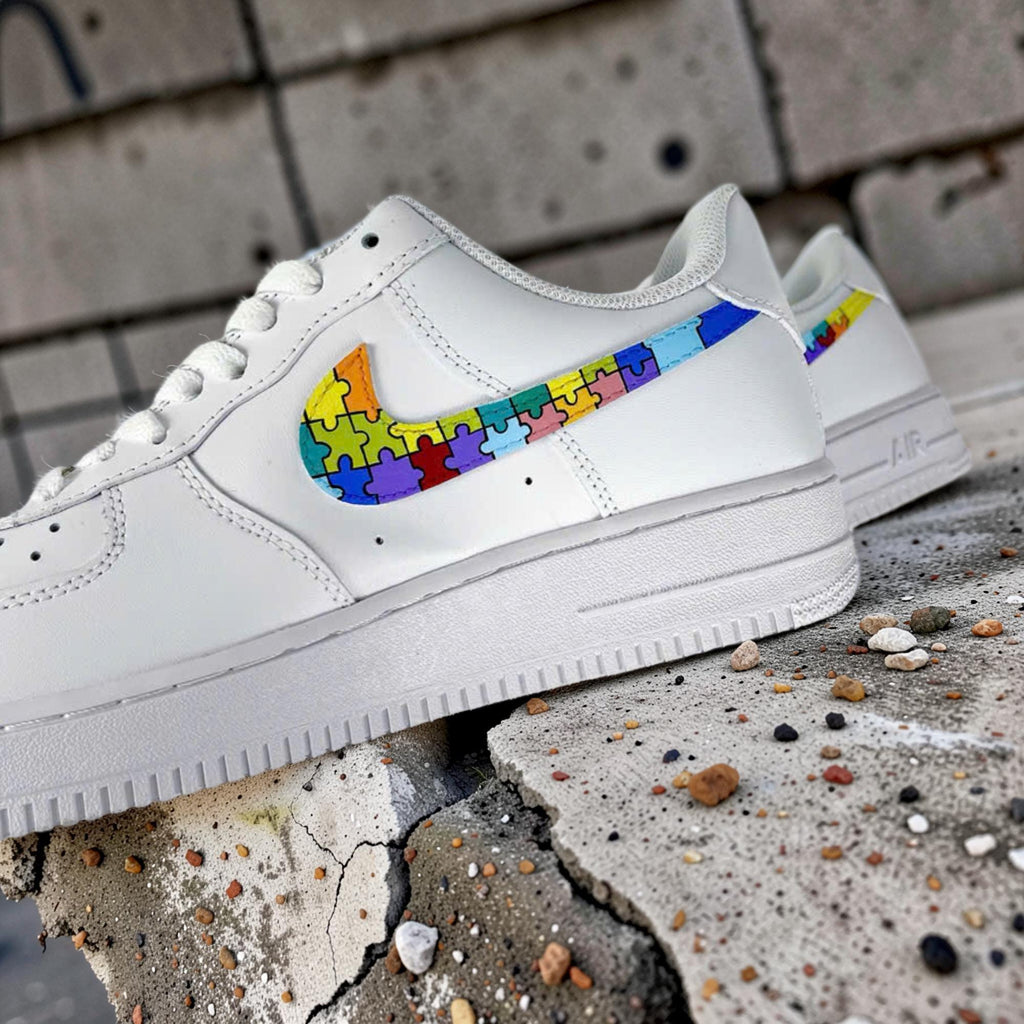 Custom Air Force 1 Puzzle Sneakers, Rainbow AF1 Shoes, Hand Painted Autism Awareness Sneakers