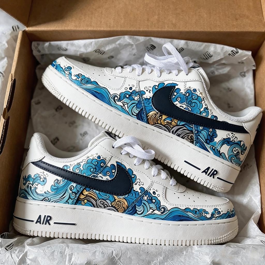 Custom Air Force 1, Hand Painted Kanagawa Shoes, Ukiyo-e Art Inspired White Air Force One, Japanese Air Force One,A Unique Gift