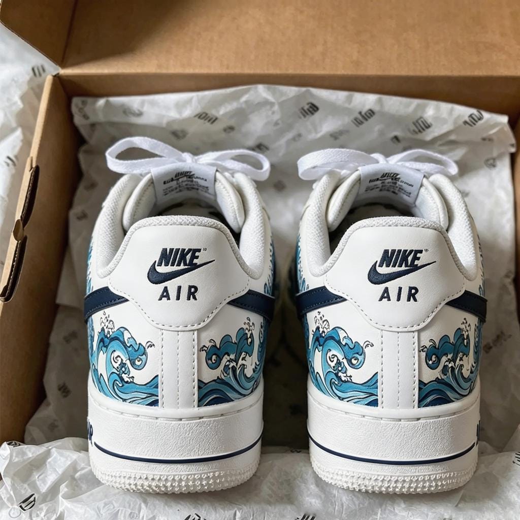 Custom Air Force 1, Hand Painted Kanagawa Shoes, Ukiyo-e Art Inspired White Air Force One, Japanese Air Force One,A Unique Gift
