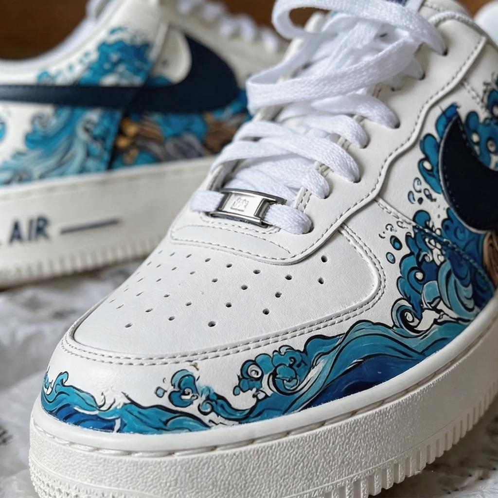 Custom Air Force 1, Hand Painted Kanagawa Shoes, Ukiyo-e Art Inspired White Air Force One, Japanese Air Force One,A Unique Gift