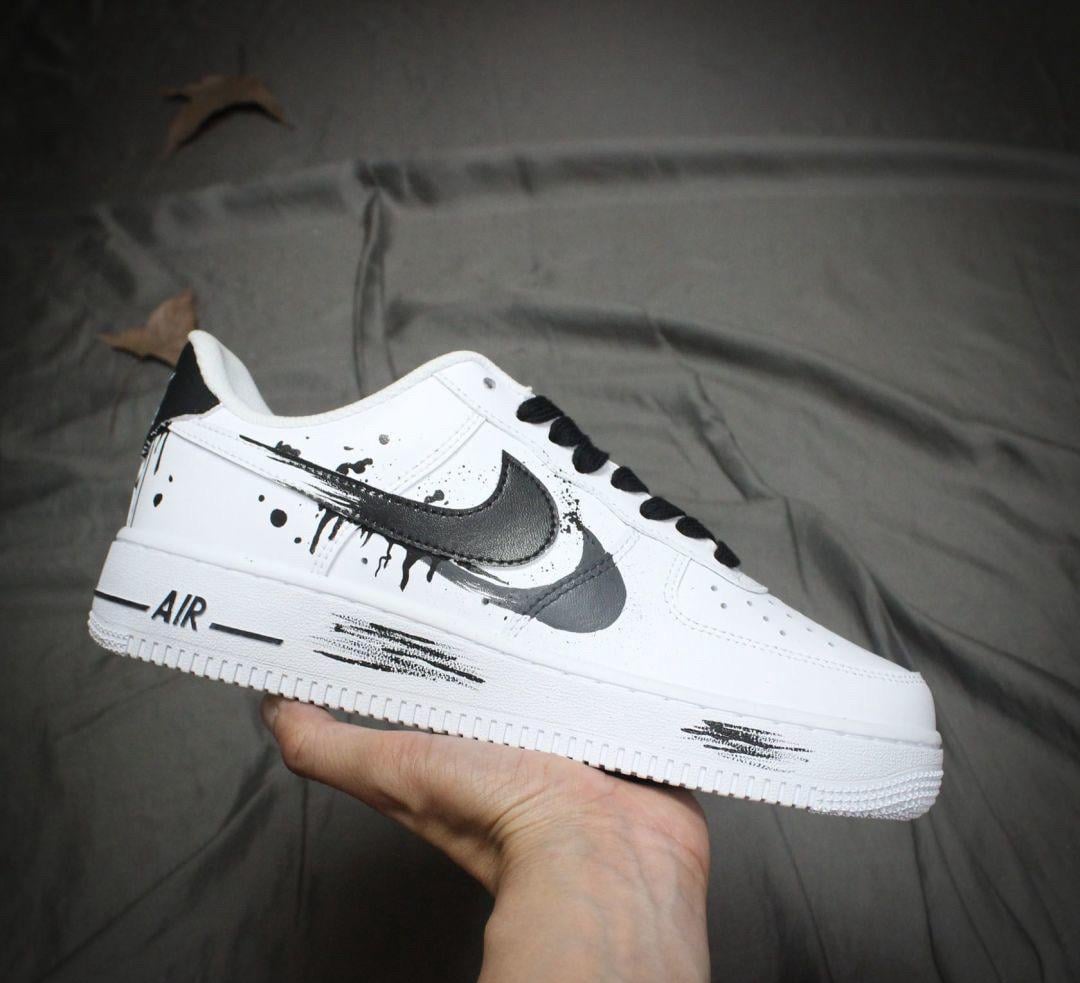 Custom Air force one Handpainted anime style sneakers cartoon sneakers white and black double logot design for streetwear lovers cartoon af1