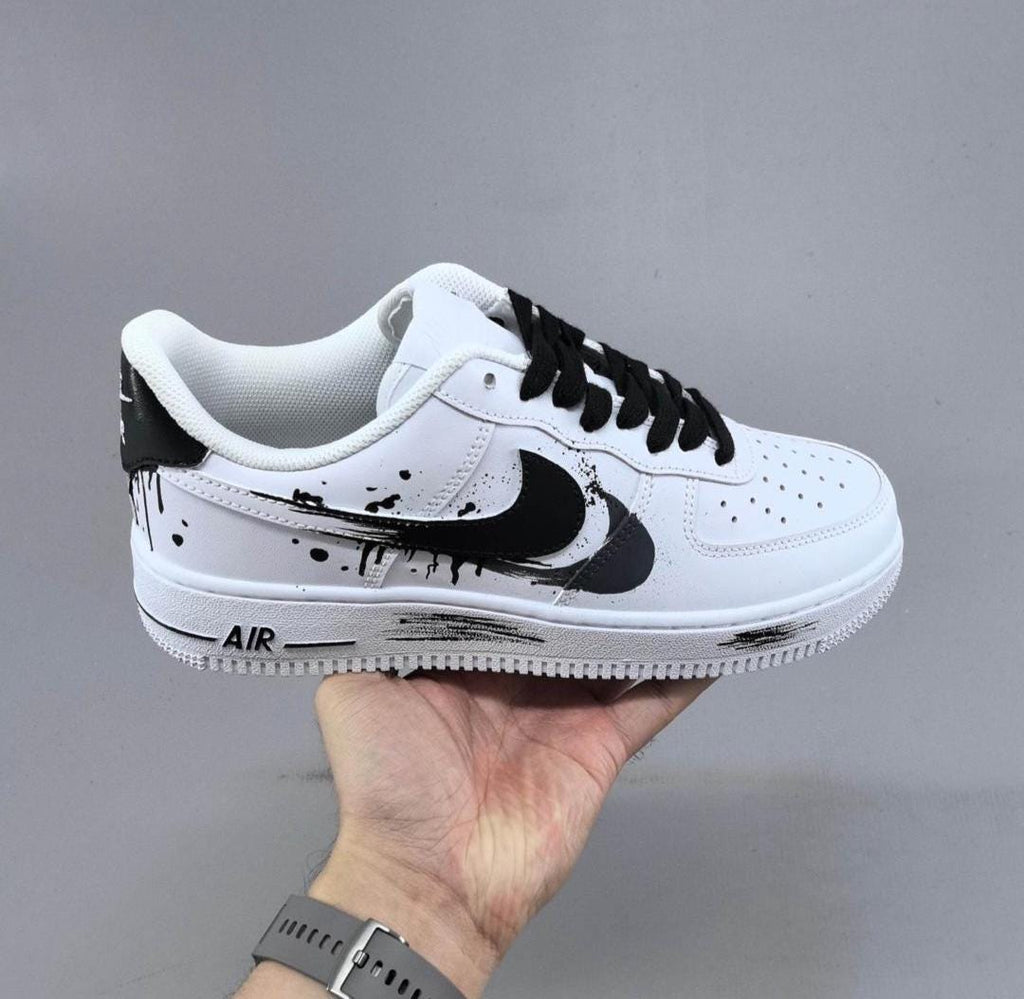 Custom Air force one Handpainted anime style sneakers cartoon sneakers white and black double logot design for streetwear lovers cartoon af1