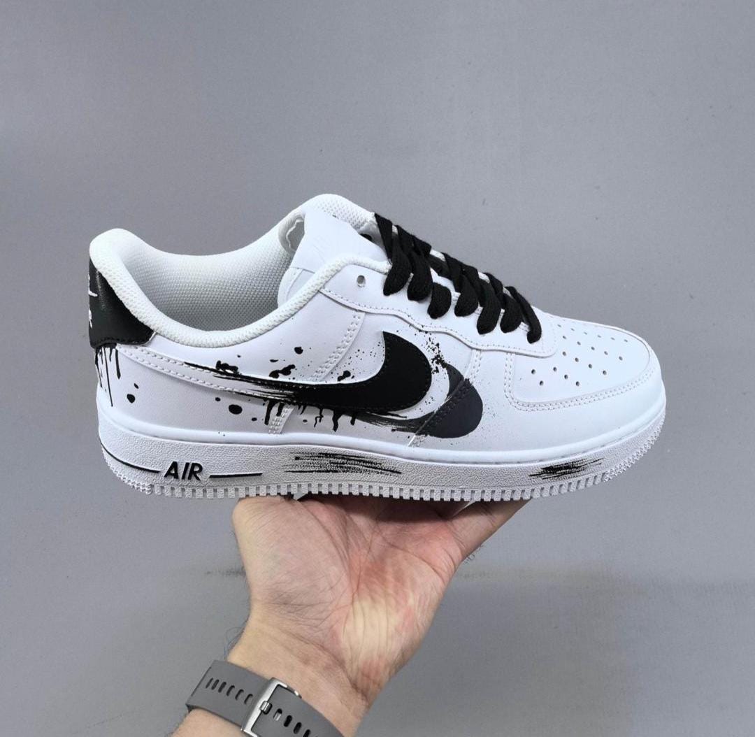 Custom Air force one Handpainted anime style sneakers cartoon sneakers white and black double logot design for streetwear lovers cartoon af1