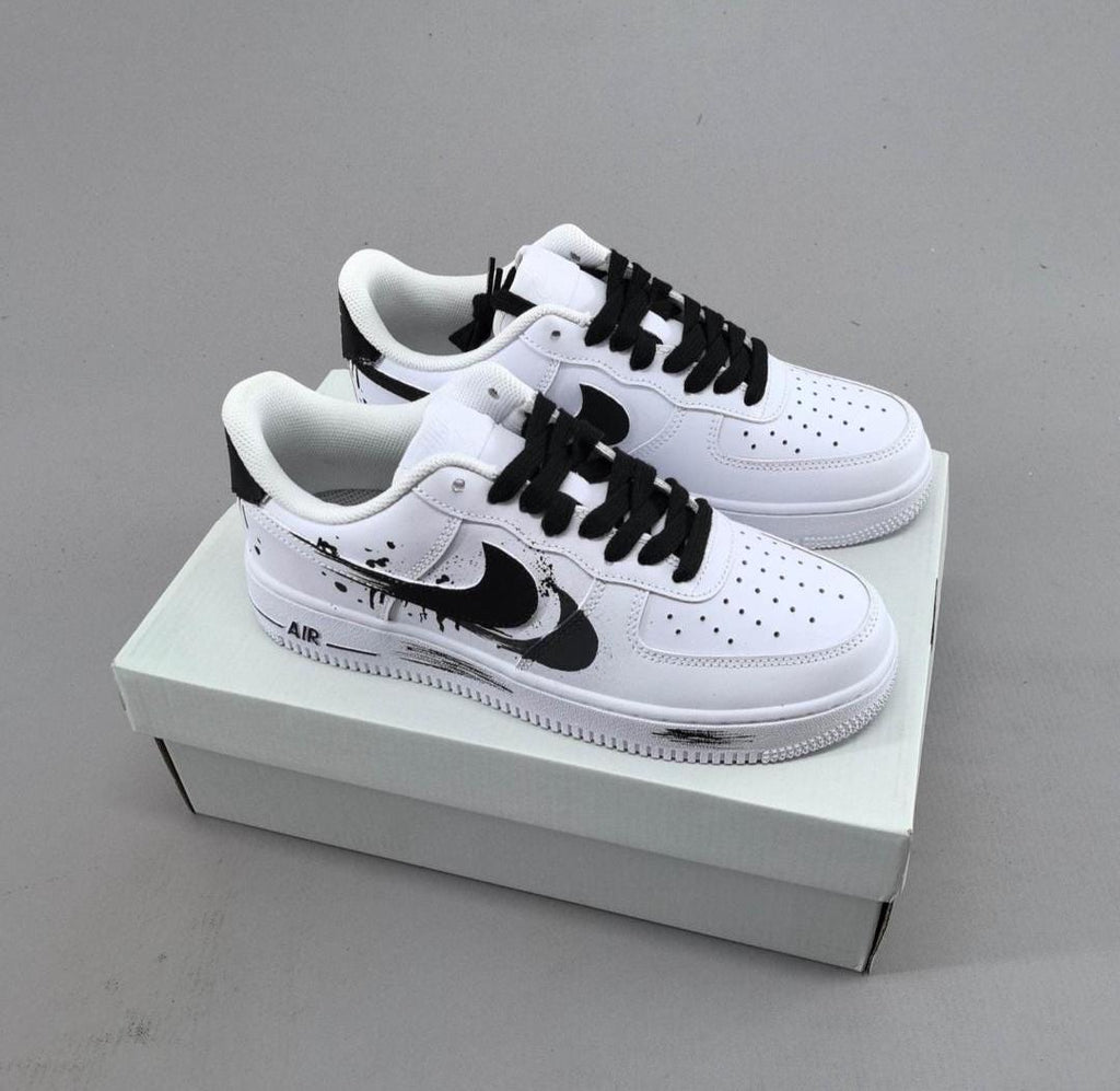 Custom Air force one Handpainted anime style sneakers cartoon sneakers white and black double logot design for streetwear lovers cartoon af1