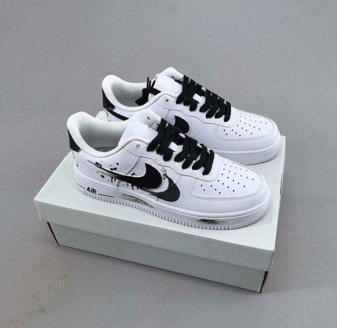 Custom Air force one Handpainted anime style sneakers cartoon sneakers white and black double logot design for streetwear lovers cartoon af1