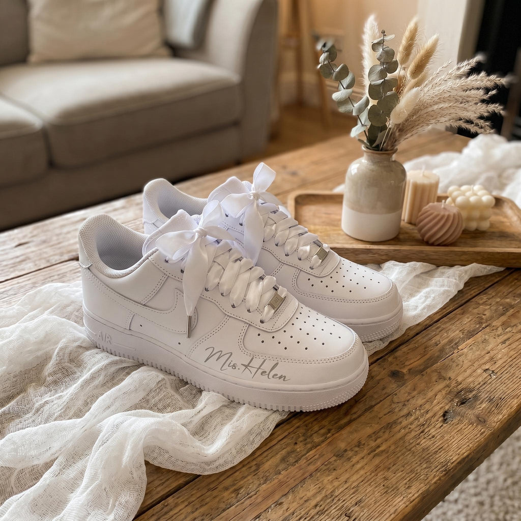 Custom Bridal Sneakers Lace Floral & Pearl Shoes for Bride, Personalized Name Wedding Date