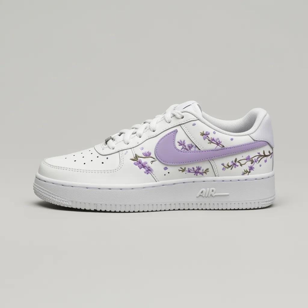 Custom Air Force 1 Purple, Purple Floral Custom Sneakers Hand Painted Wildflower Shoes, Gift for her