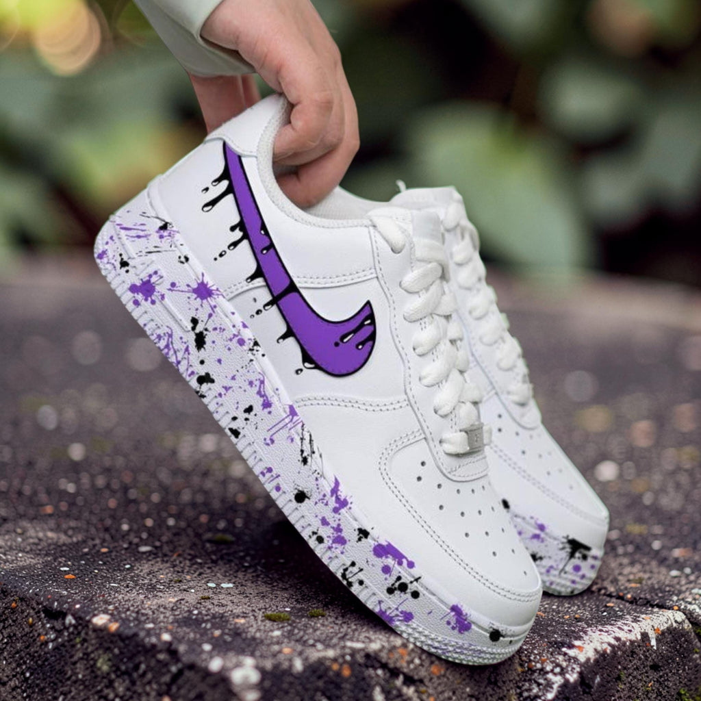 Purple Drip Splatter Custom Air Force 1 Sneakers Custom Hand Painted Streetwear AF1 Shoes