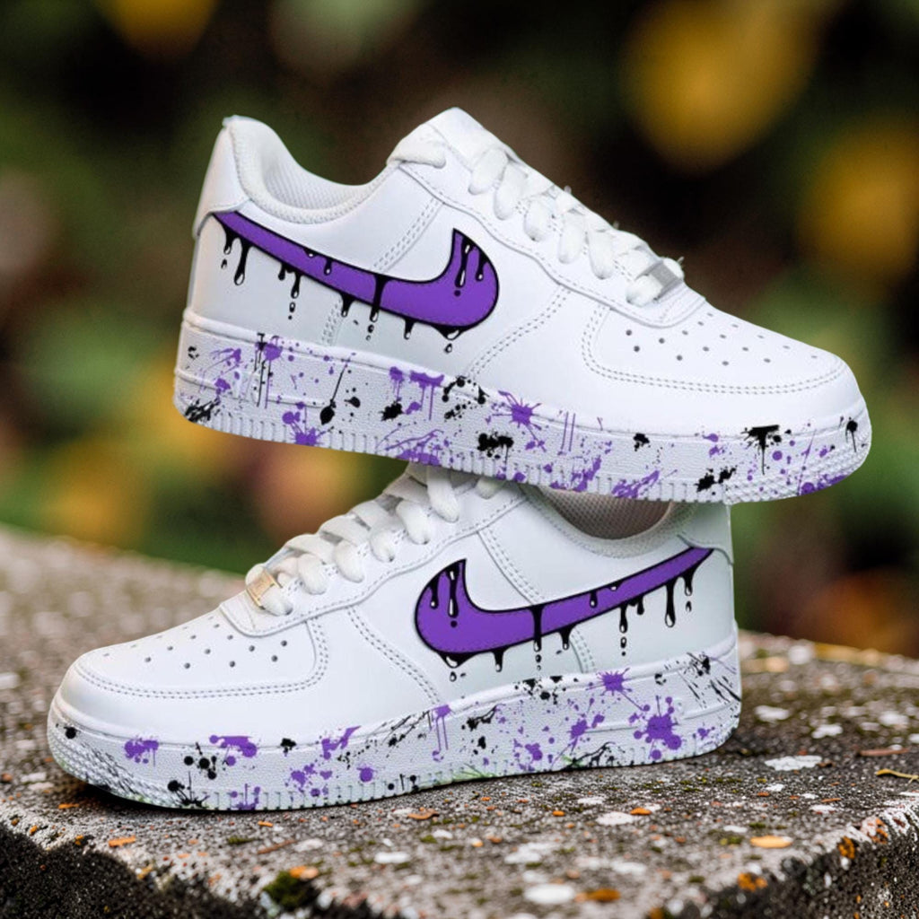 Purple Drip Splatter Custom Air Force 1 Sneakers Custom Hand Painted Streetwear AF1 Shoes