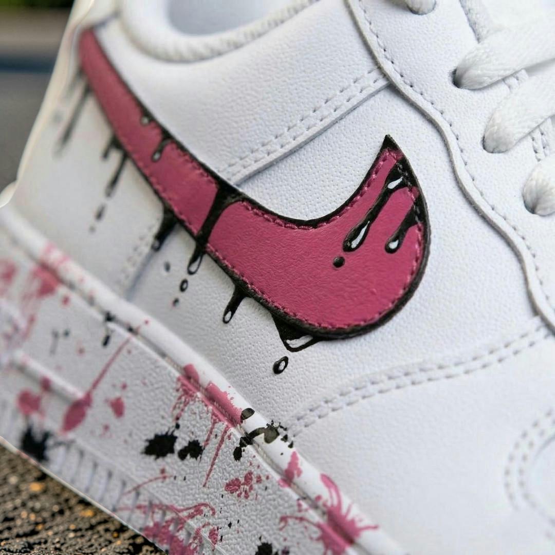 Pink Drip Splatter Custom Air Force 1 Sneakers ?C Hand Painted Streetwear AF1 Shoes
