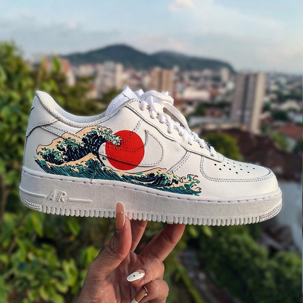 Custom Air Force 1, Great Wave Sneakers, Hand Painted Shoes, A Unique Gift