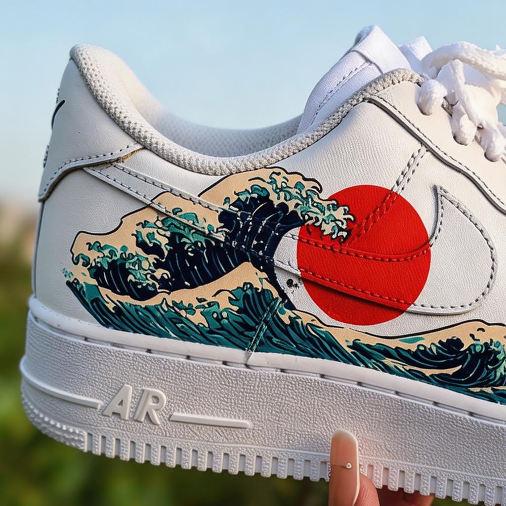 Custom Air Force 1, Great Wave Sneakers, Hand Painted Shoes, A Unique Gift