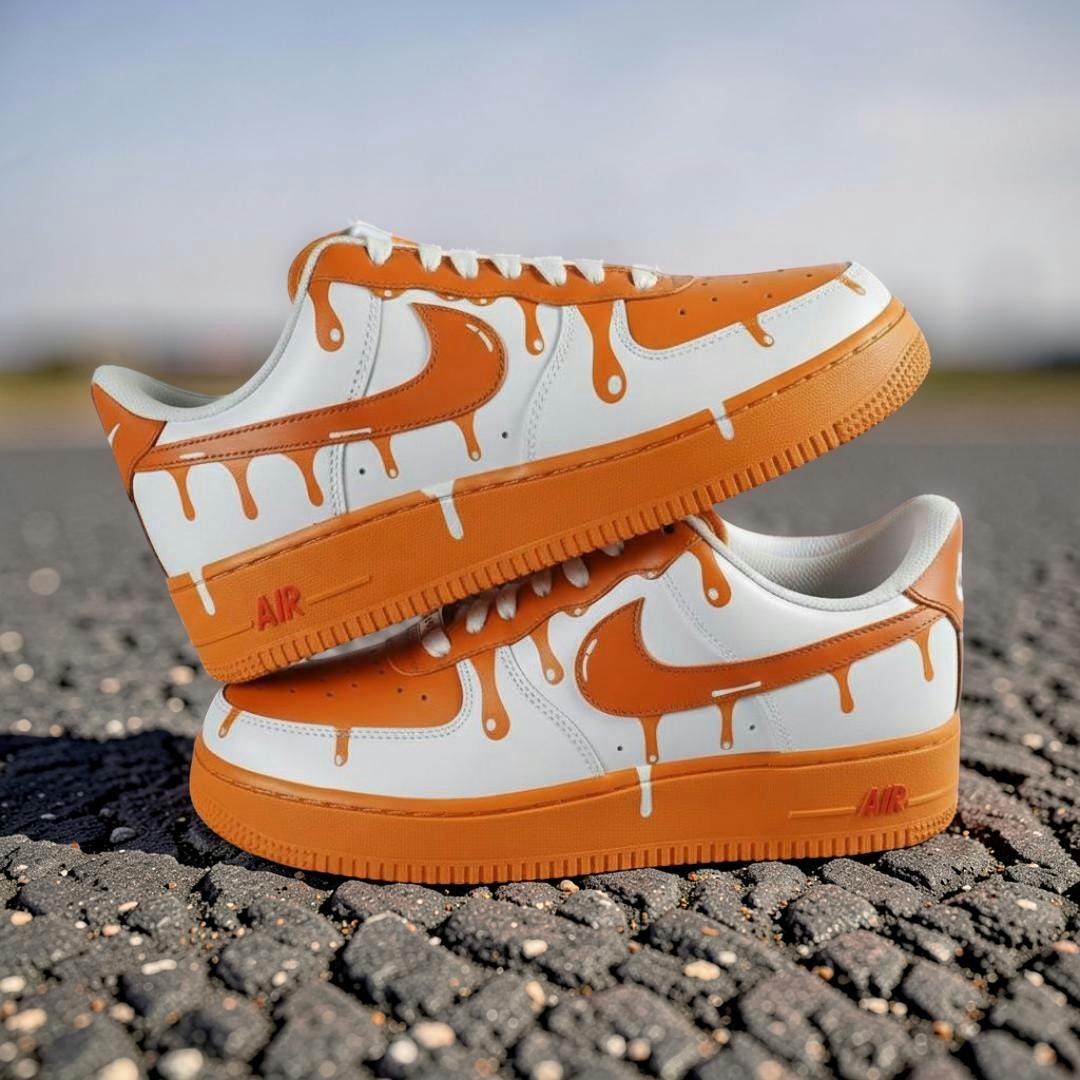 Orange Drip Custom Air Force 1 Sneakers ?C Hand Painted Streetwear AF1 Shoes