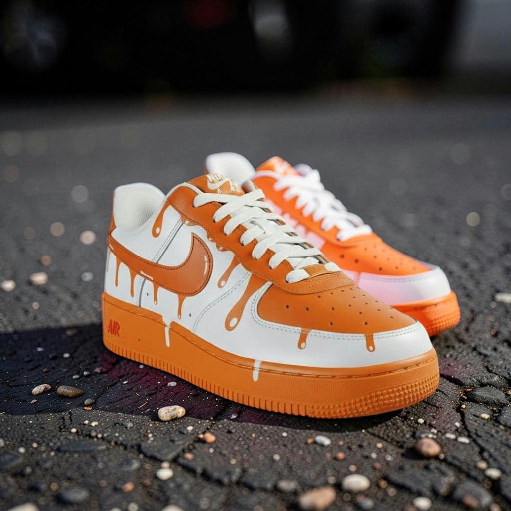Orange Drip Custom Air Force 1 Sneakers ?C Hand Painted Streetwear AF1 Shoes