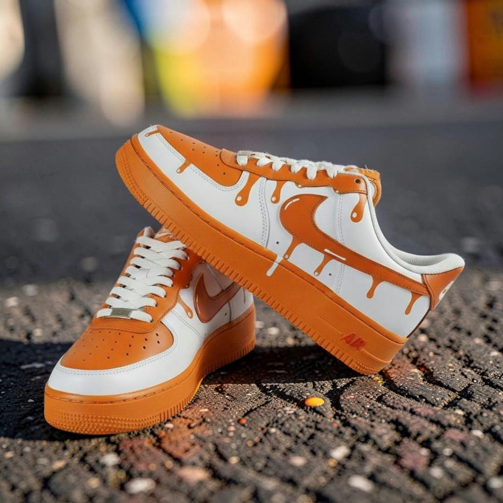 Orange Drip Custom Air Force 1 Sneakers ?C Hand Painted Streetwear AF1 Shoes
