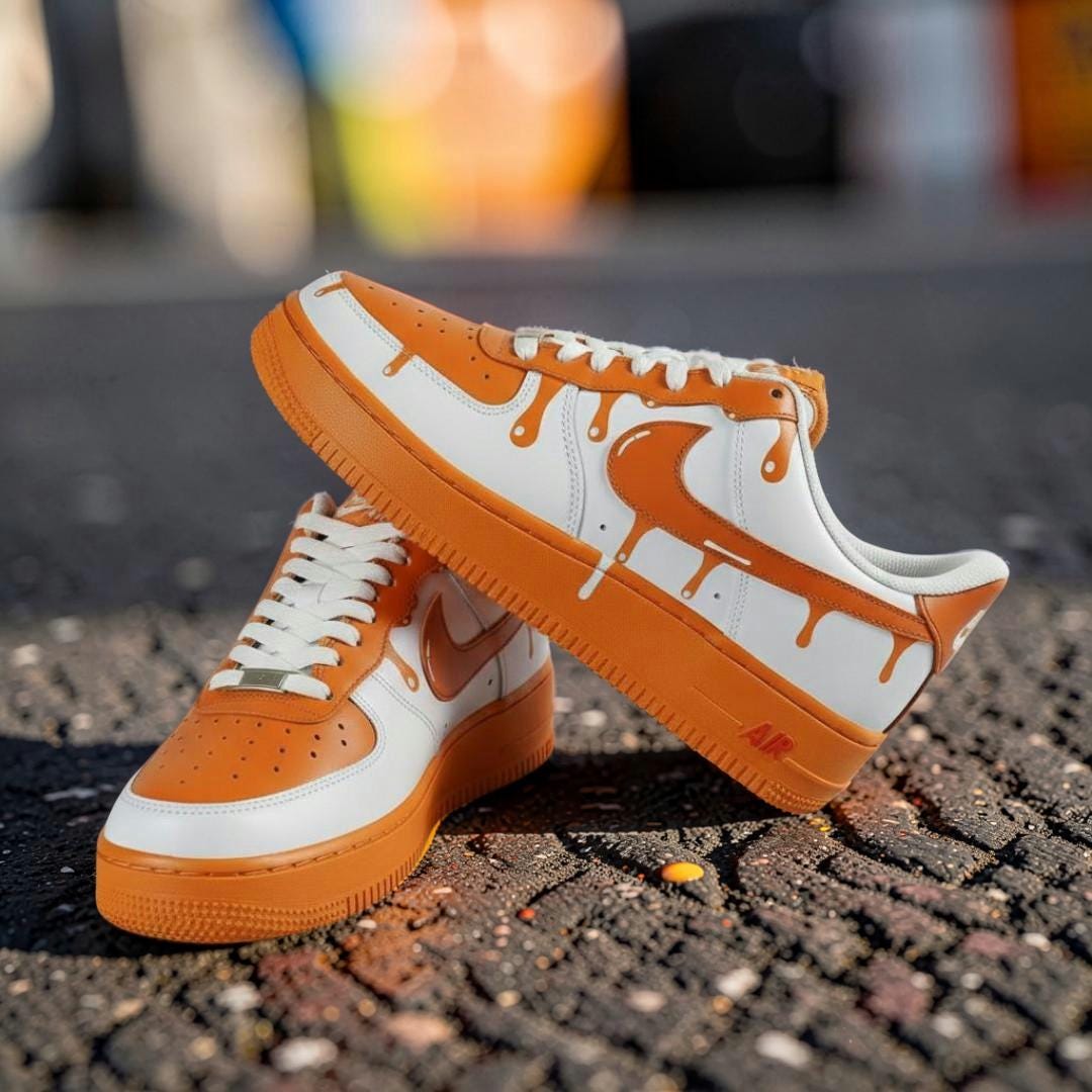 Orange Drip Custom Air Force 1 Sneakers ?C Hand Painted Streetwear AF1 Shoes