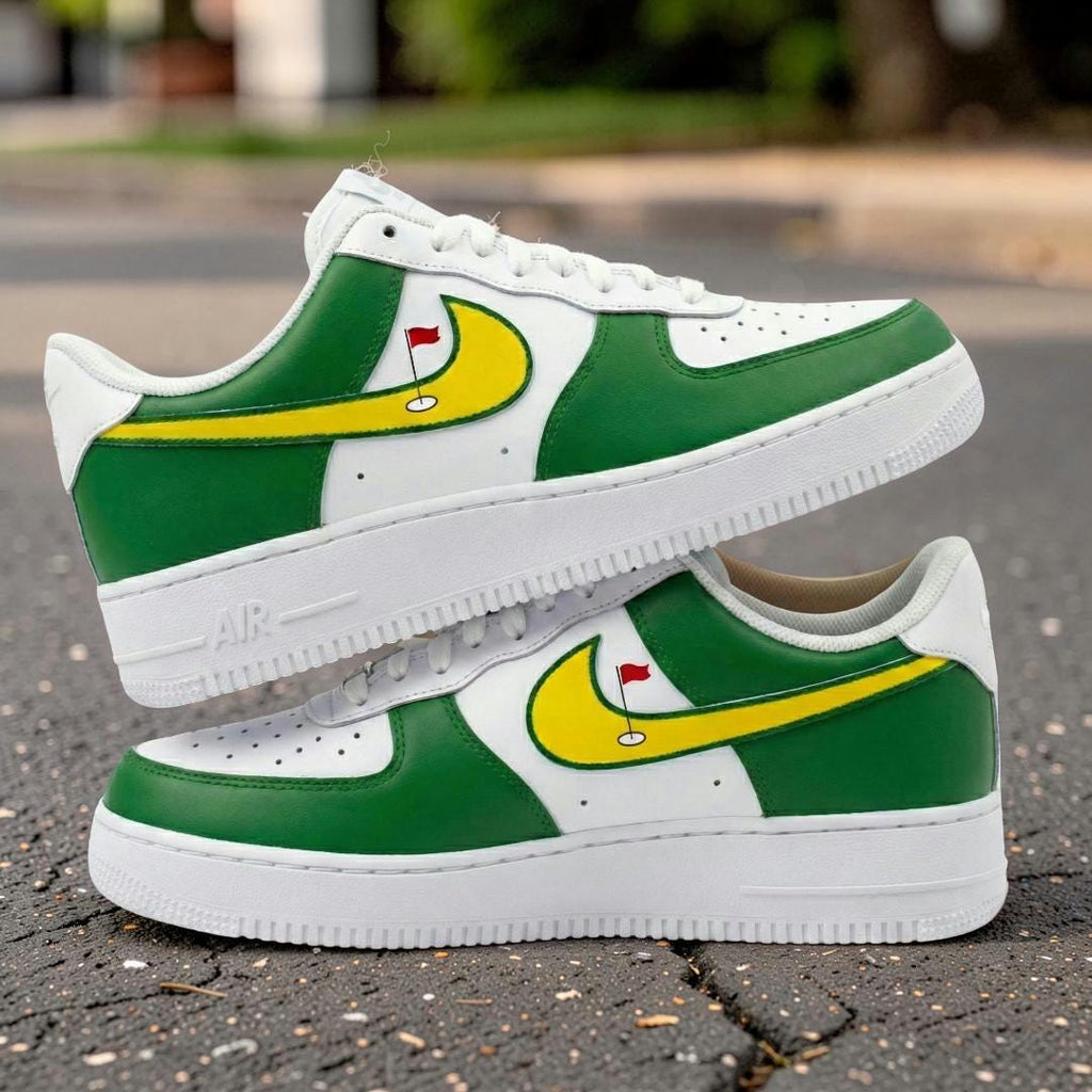 Custom Hand-Painted Green Yellow Golf AF1 Sneakers, Personalized Streetwear Shoes