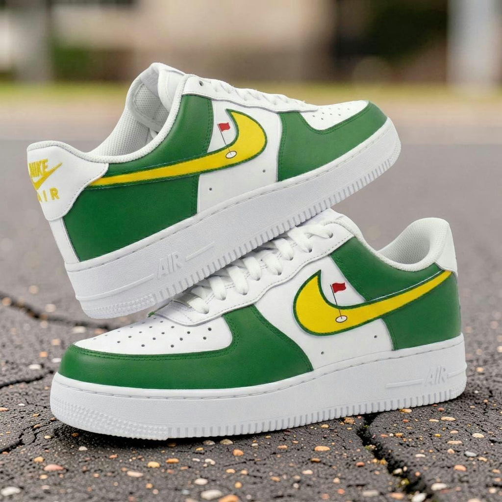 Custom Hand-Painted Green Yellow Golf AF1 Sneakers, Personalized Streetwear Shoes