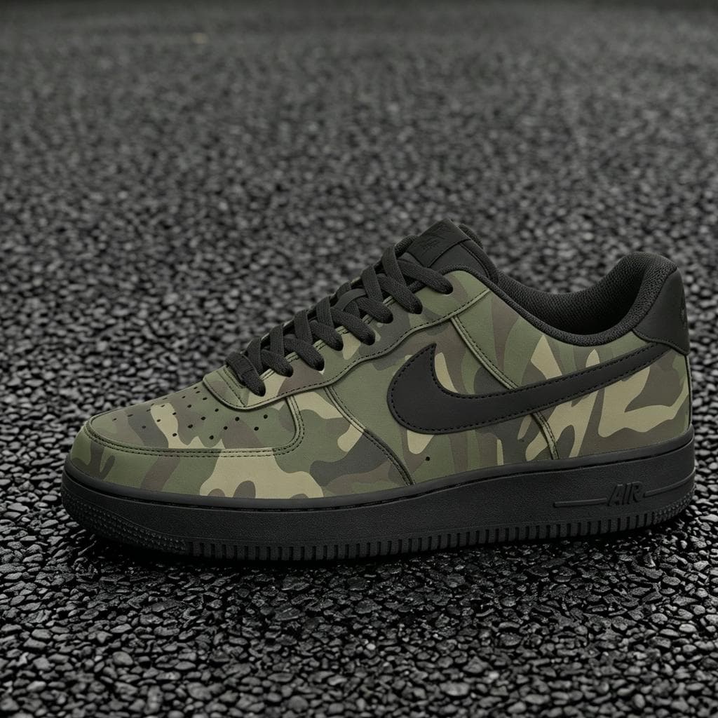 Custom Camo Air Force 1 Sneakers,Hand Painted Green Camouflage,Green Camo AF1 Gift for Him