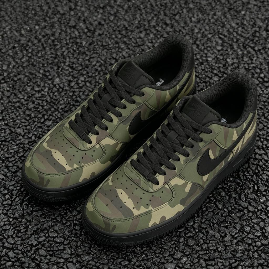 Custom Camo Air Force 1 Sneakers,Hand Painted Green Camouflage,Green Camo AF1 Gift for Him