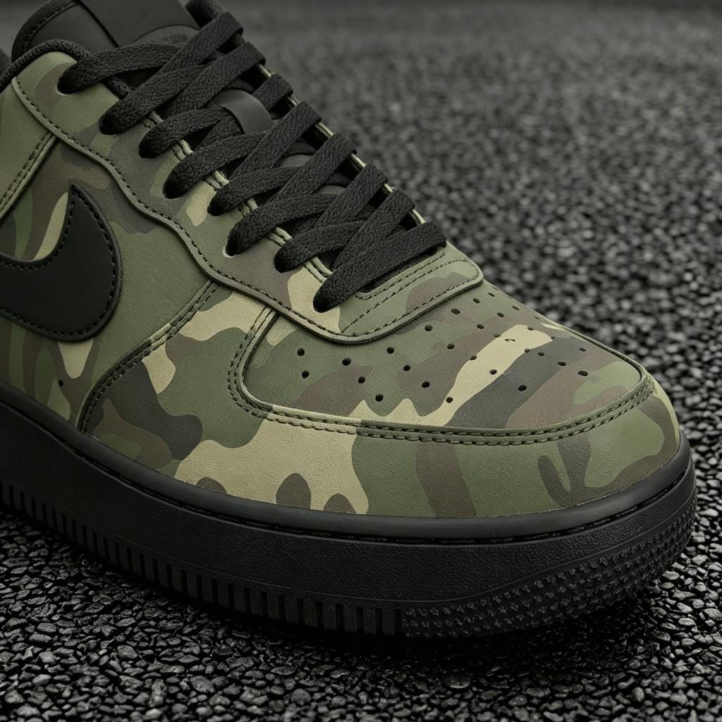 Custom Camo Air Force 1 Sneakers,Hand Painted Green Camouflage,Green Camo AF1 Gift for Him