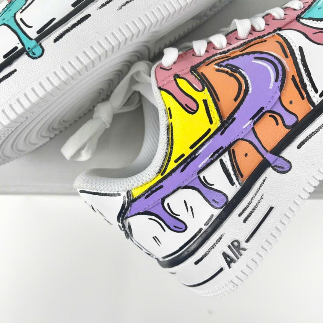 Custom Colorful Drip Air Force 1 Sneakers, Hand Painted Cartoon AF1 Shoes, Pop Art Painted Sneakers, Bright Streetwear Gift