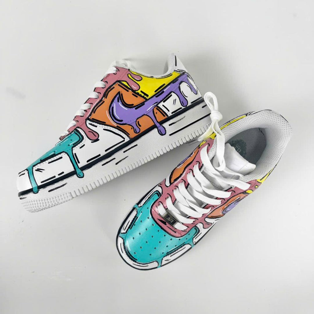 Custom Colorful Drip Air Force 1 Sneakers, Hand Painted Cartoon AF1 Shoes, Pop Art Painted Sneakers, Bright Streetwear Gift
