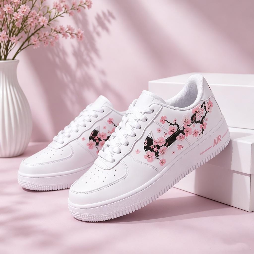 Custom Air Force 1 Sakura Cherry Blossom Shoes, Hand-Painted Floral Sneakers