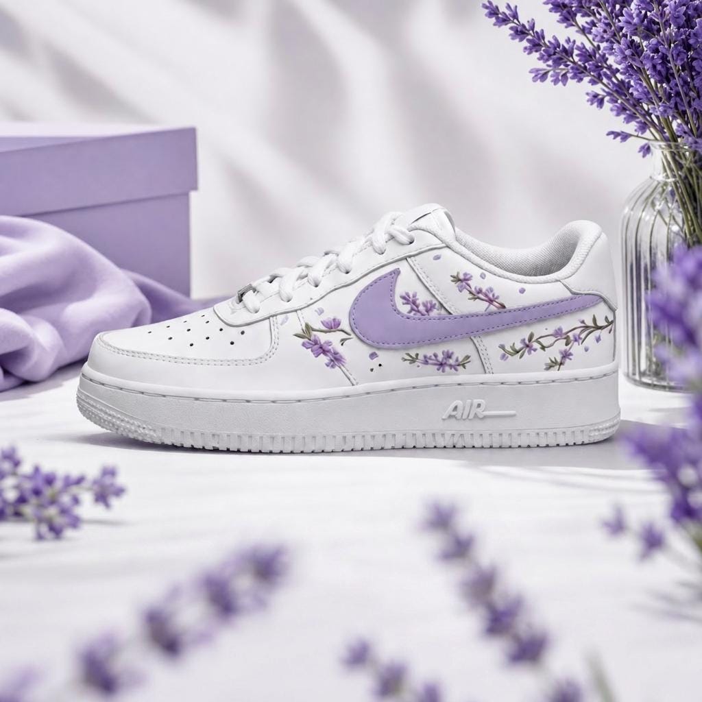 Custom Air Force 1 Purple, Purple Floral Custom Sneakers Hand Painted Wildflower Shoes, Gift for her