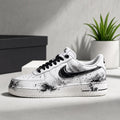 Custom Air Force 1, Hand Painted Ink Splash Shoes, Black & White AF1 Sneakers, Japanese Air Force One,A Unique Gift