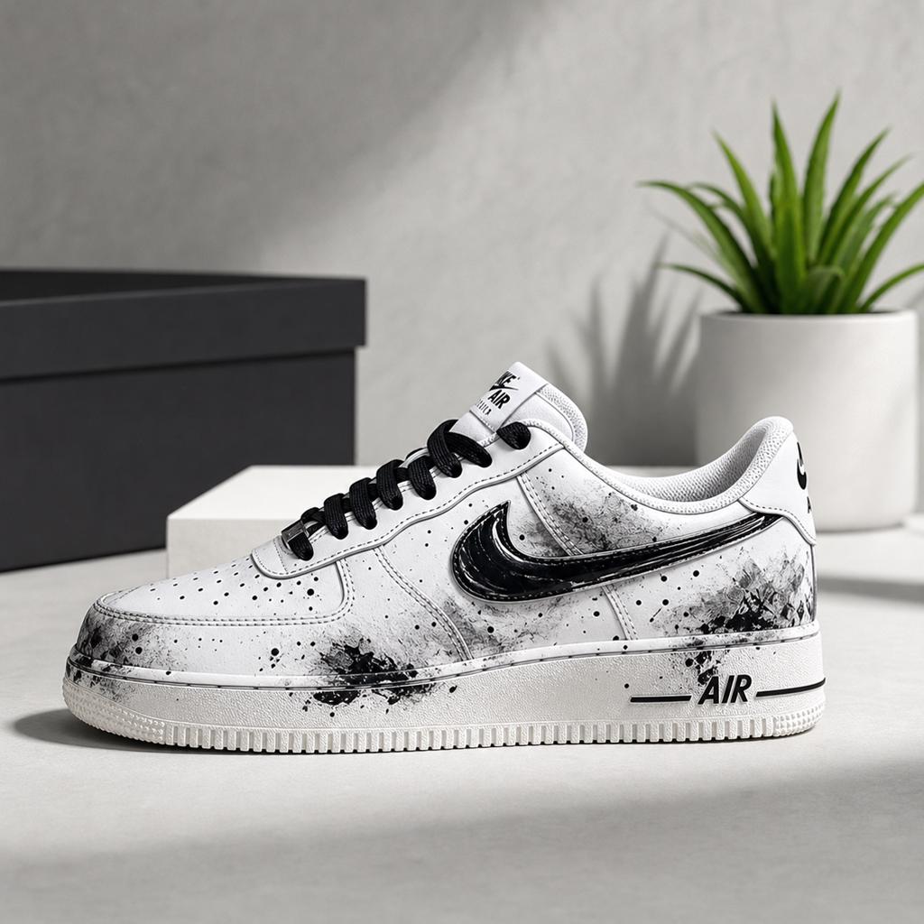 Custom Air Force 1, Hand Painted Ink Splash Shoes, Black & White AF1 Sneakers, Japanese Air Force One,A Unique Gift
