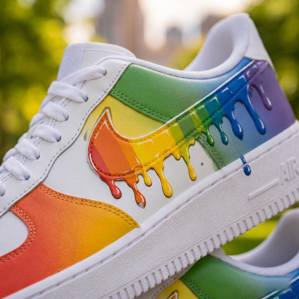 Custom Rainbow Drip Air Force 1 Shoes, Hand Painted AF1 Sneakers, Pride Color Swoosh Kicks, Personalized Streetwear Gift For Sneaker Fans