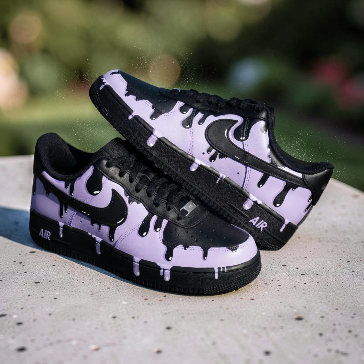 Custom Hand Painted Black Purple Drip Air Force 1 Sneakers