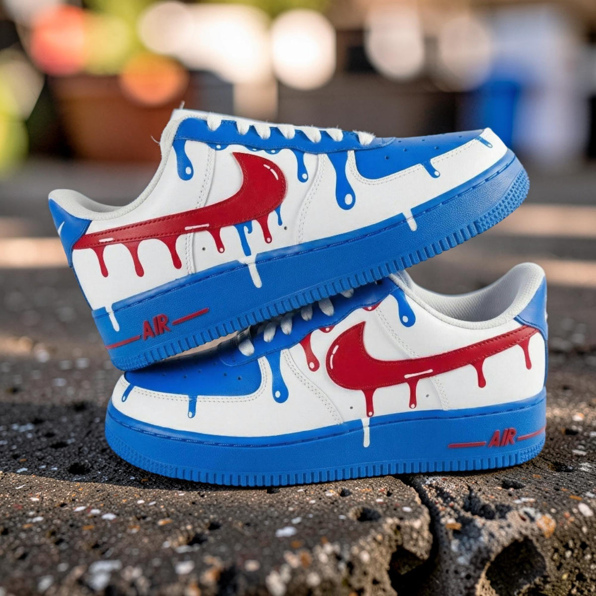 Blue & Red Drip Custom Air Force 1 Sneakers ?C Hand Painted Streetwear AF1 Shoes
