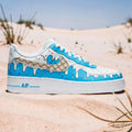 Custom Hand Painted Air Force 1 Sneakers, Blue Ice Cream Drip Design