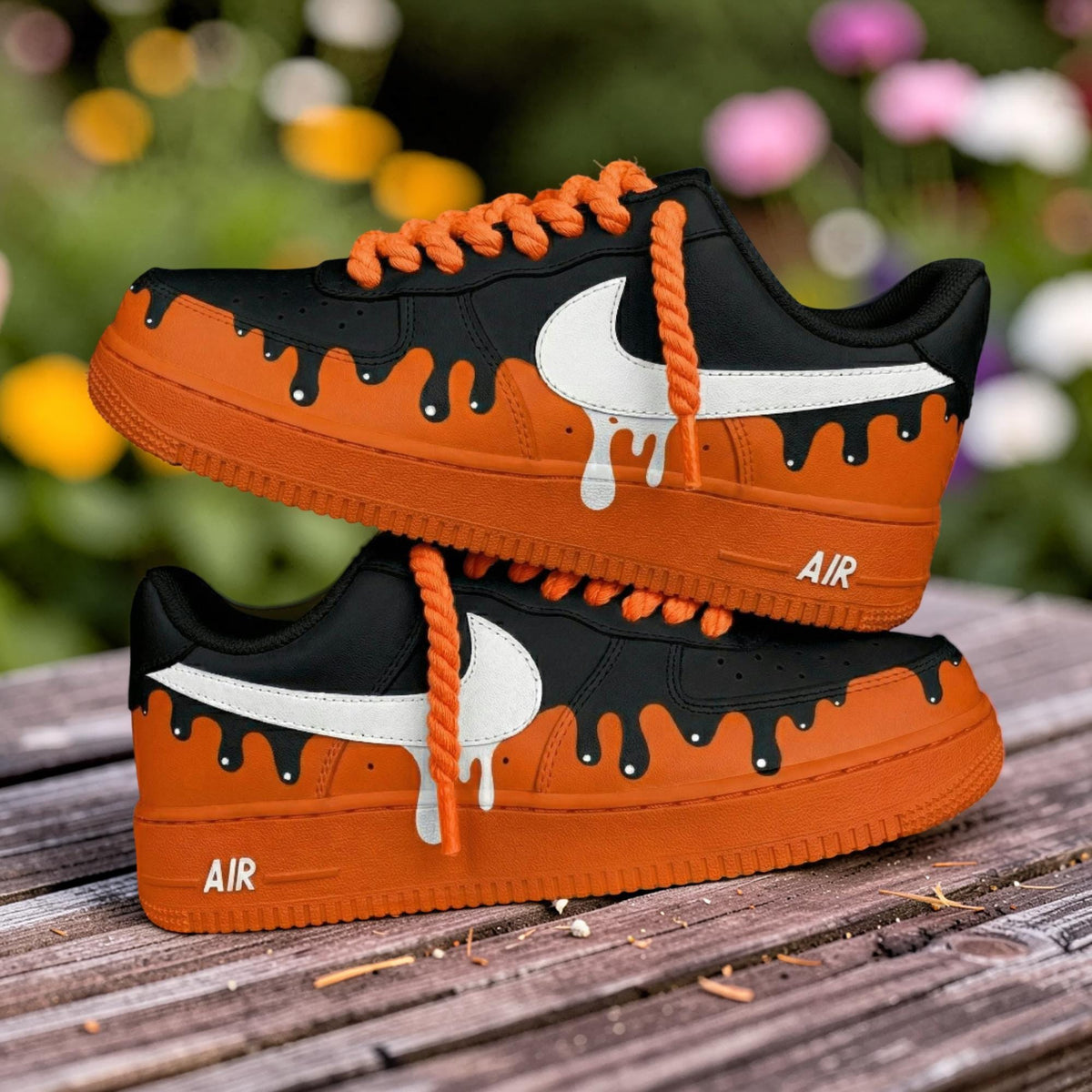 Custom Air Force 1 Halloween Drip Sneakers, AF1 Orange Black Melt Shoes, Hand Painted Spooky Streetwear Gift