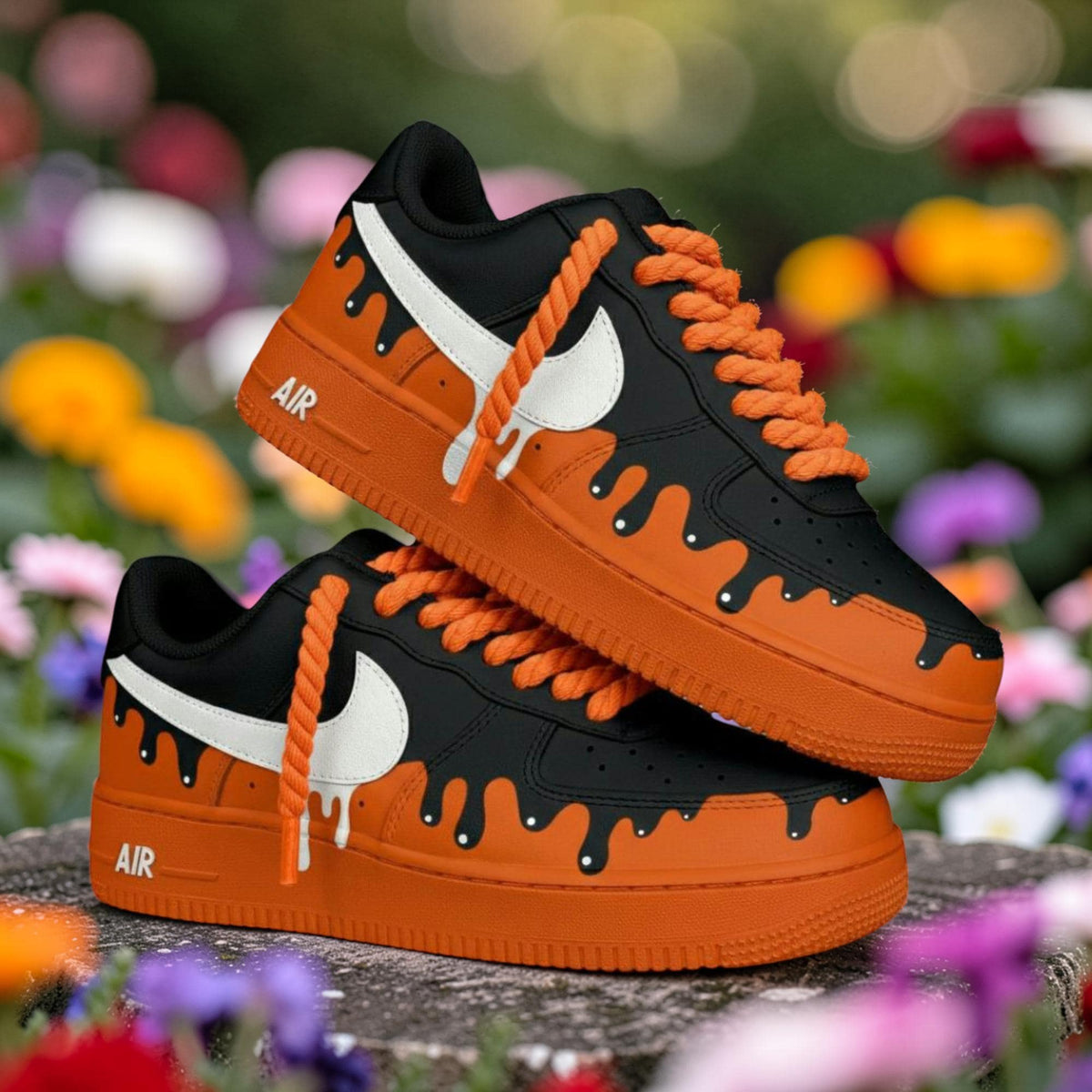 Custom Air Force 1 Halloween Drip Sneakers, AF1 Orange Black Melt Shoes, Hand Painted Spooky Streetwear Gift