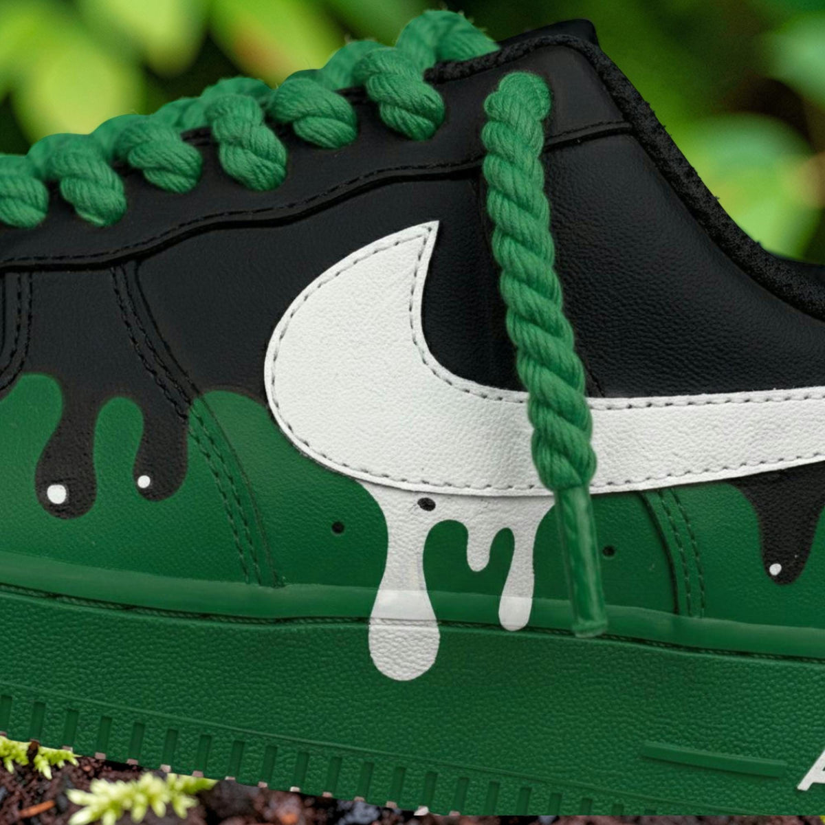 Custom Air Force 1 Drip Sneakers Green Black AF1 Shoes, Hand Painted Streetwear Sneakers, Sneakerhead Gift