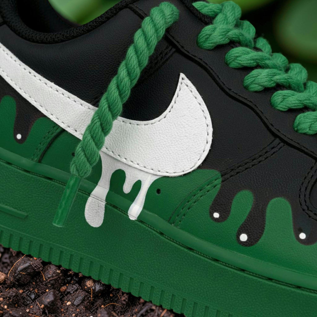 Custom Air Force 1 Drip Sneakers Green Black AF1 Shoes, Hand Painted Streetwear Sneakers, Sneakerhead Gift