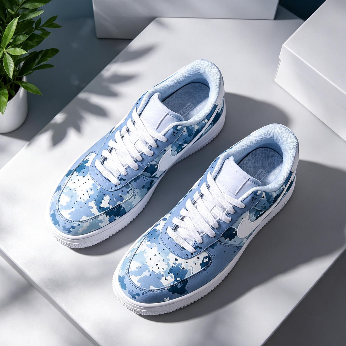 Custom Air Force 1 Blue Camo, Ocean Splatter Hand Painted Shoes,Personalized Name Shoes,Gift for him