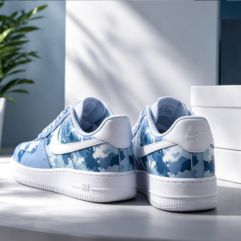 Custom Air Force 1 Blue Camo, Ocean Splatter Hand Painted Shoes,Personalized Name Shoes,Gift for him