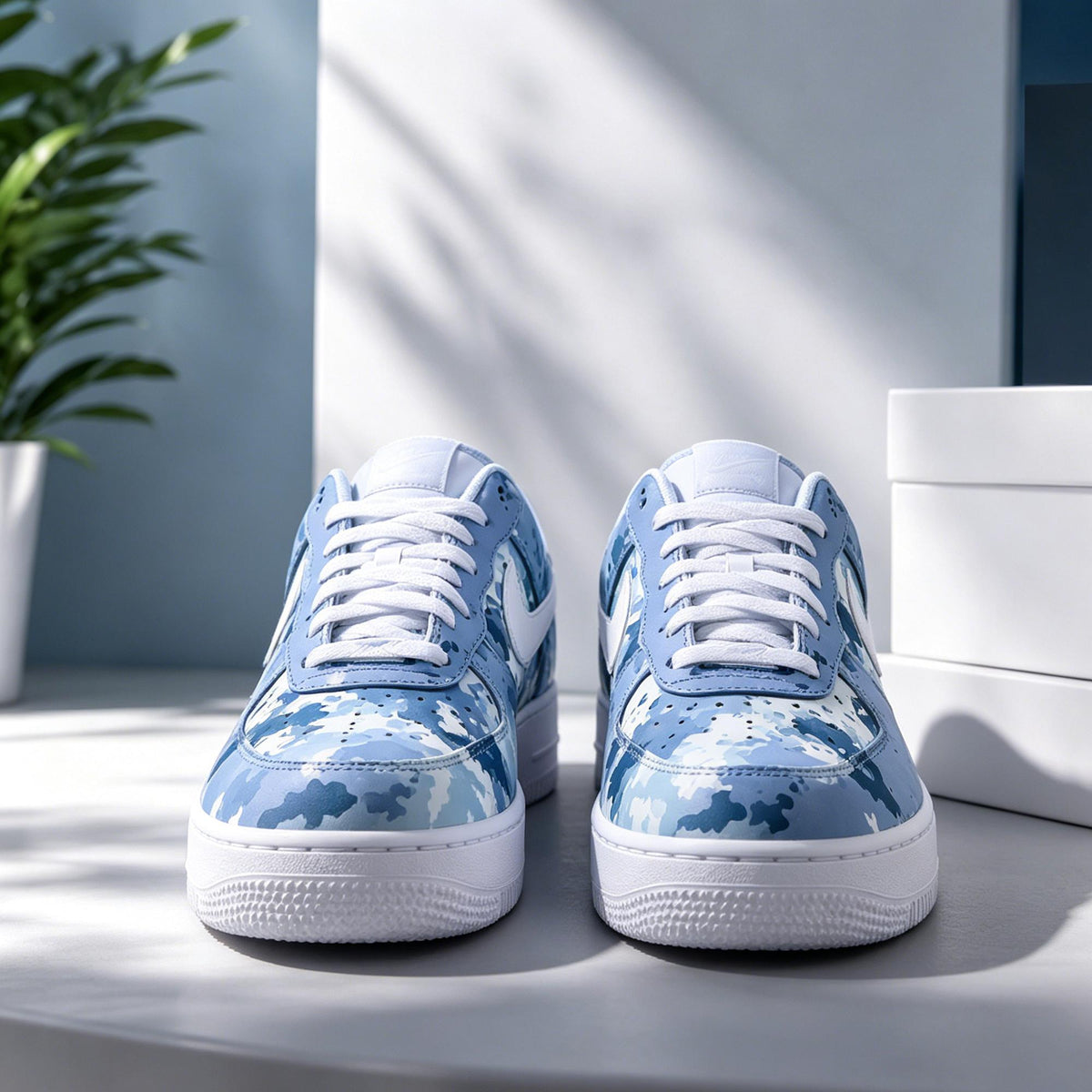 Custom Air Force 1 Blue Camo, Ocean Splatter Hand Painted Shoes,Personalized Name Shoes,Gift for him