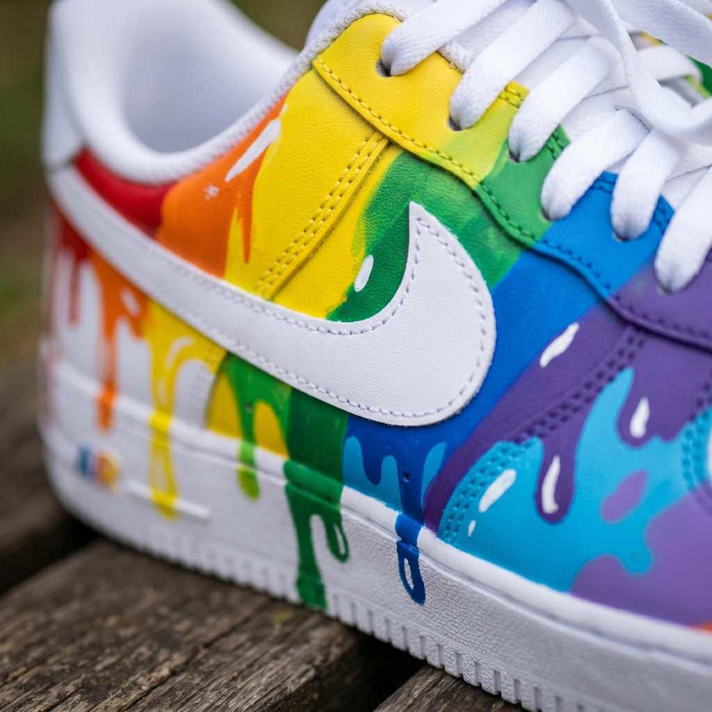 Custom Air Force 1 Rainbow Drip Sneakers, Hand Painted AF1 Shoes, Colorful Pride Streetwear Gift for Men and Women